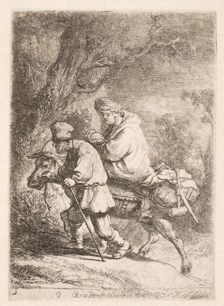 Die Flucht nach Ägypten: kleine Platte von Rembrandt van Rijn