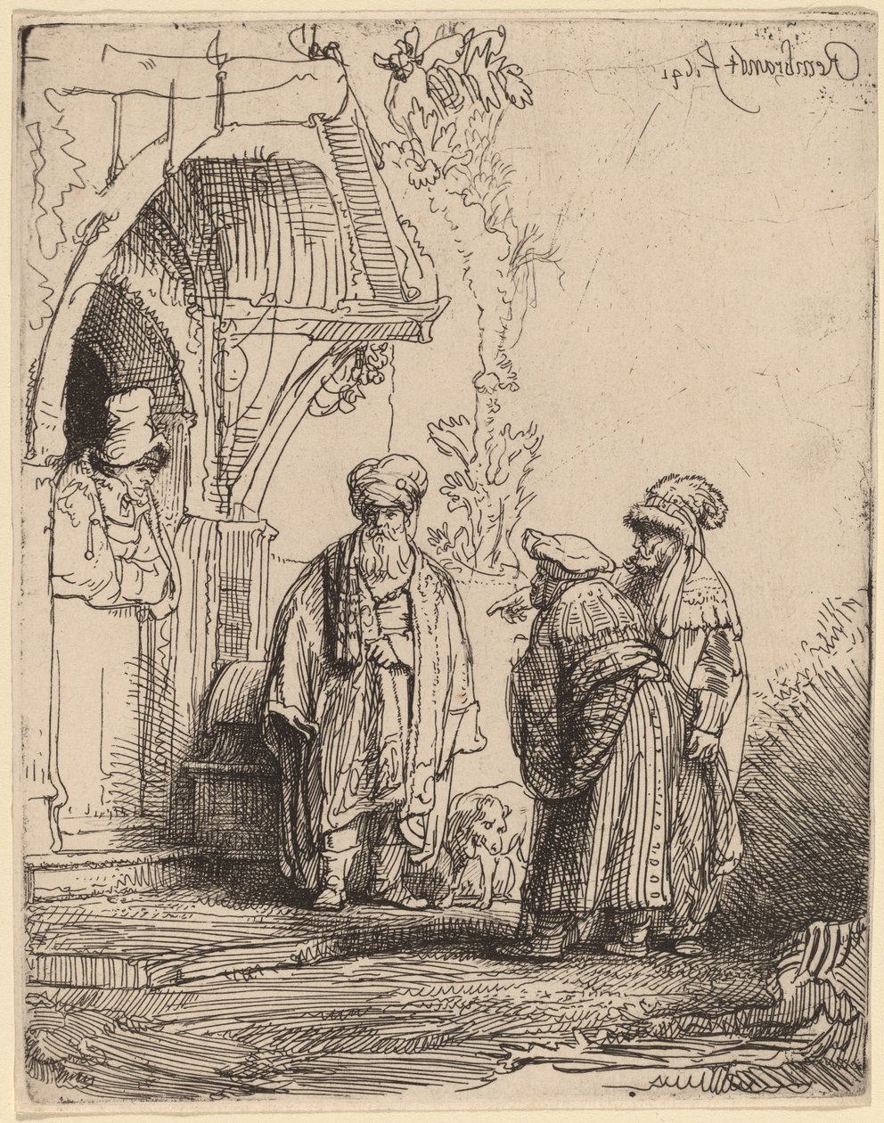 Drei orientalische Figuren (Jakob und Laban?) von Rembrandt van Rijn