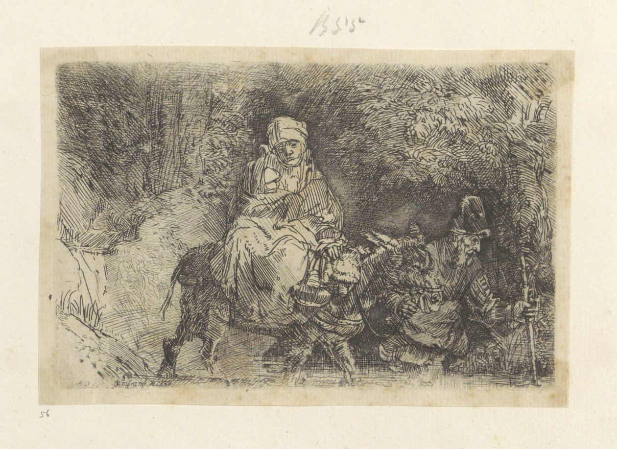 Flucht nach Ägypten: das Überqueren eines Baches von Rembrandt van Rijn