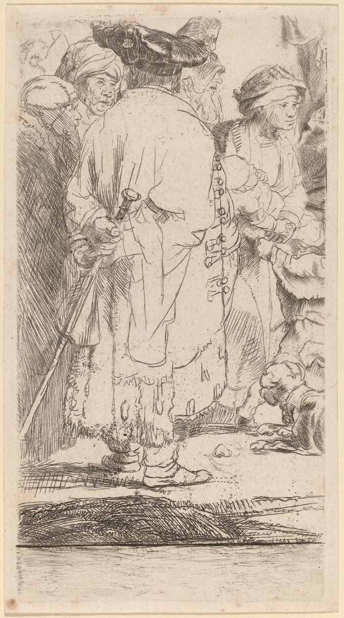 Der Mann mit dem Stock (Fragment aus dem Hundert-Gulden-Blatt) von Rembrandt van Rijn and William Baillie