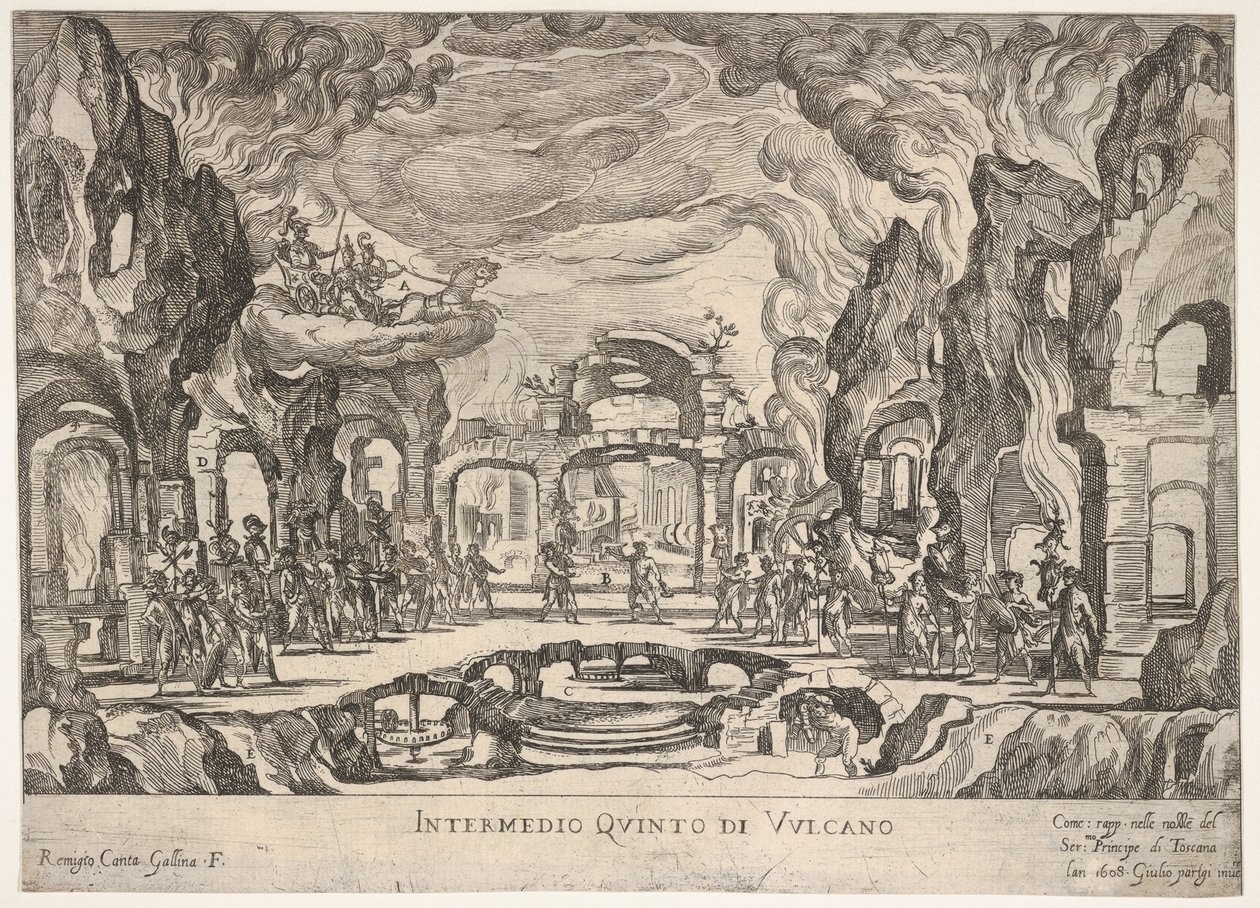 Fünftes Zwischenspiel: Vulkan, aus der Serie Sieben Zwischenspiele..., 1608 von Remigio Cantagallina