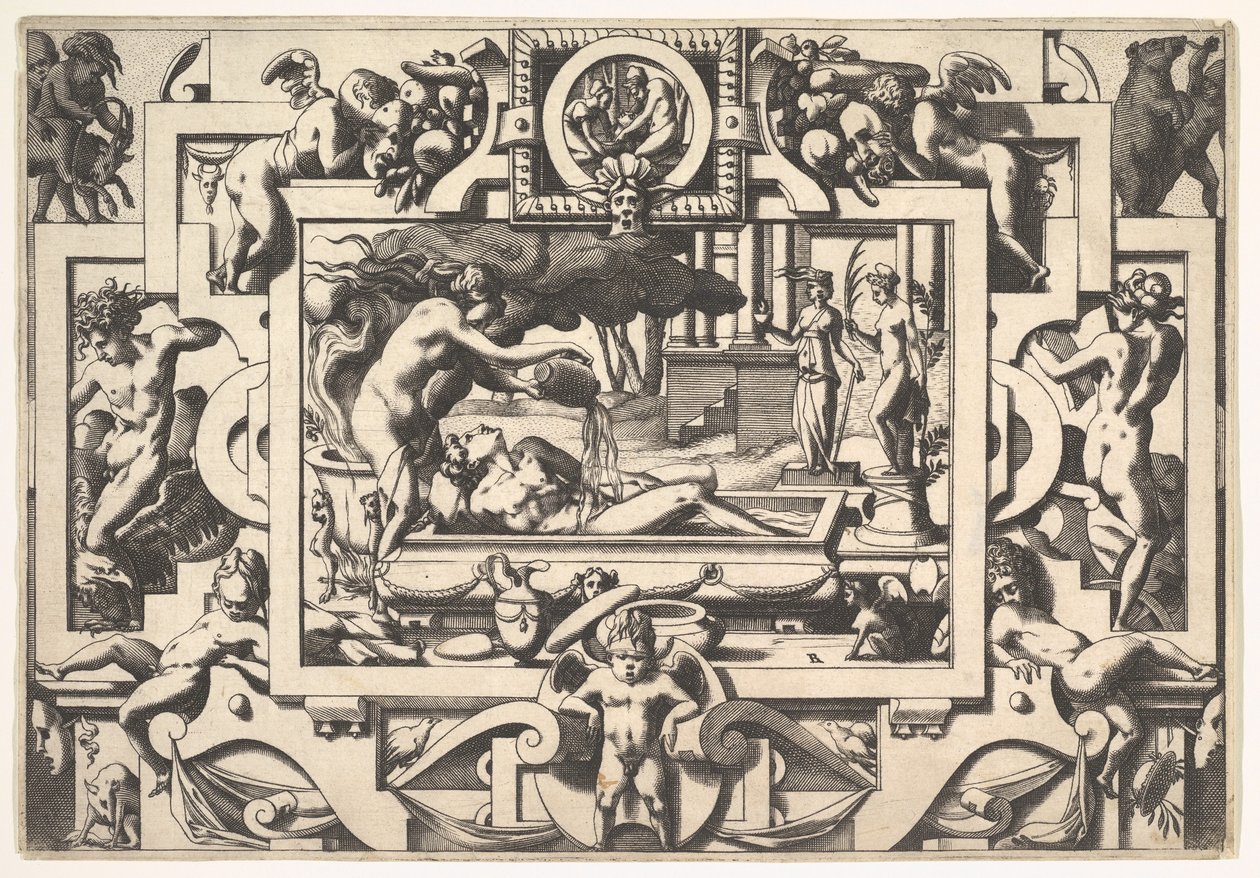 Medea gießt einen Zaubertrank über Jason, 1563 von Rene Boyvin