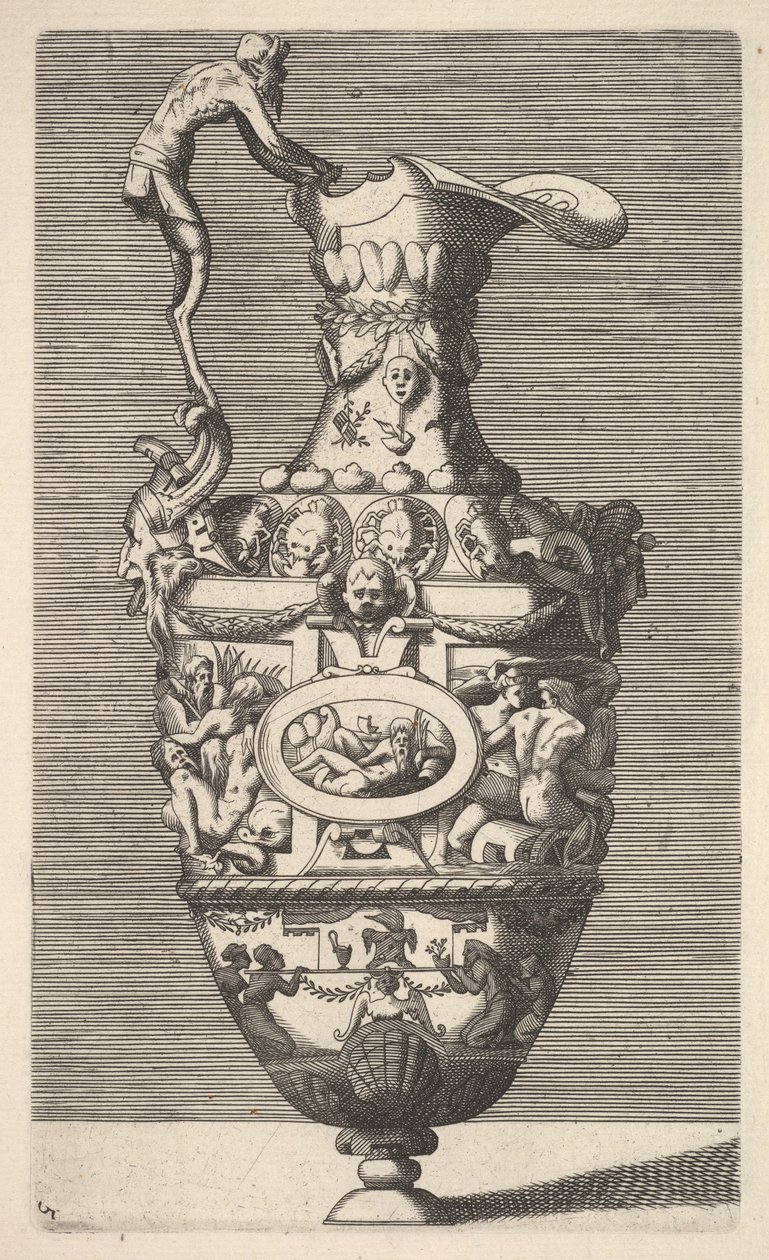 Vase mit einem Flussgott in einem ovalen Medaillon von Rene Boyvin