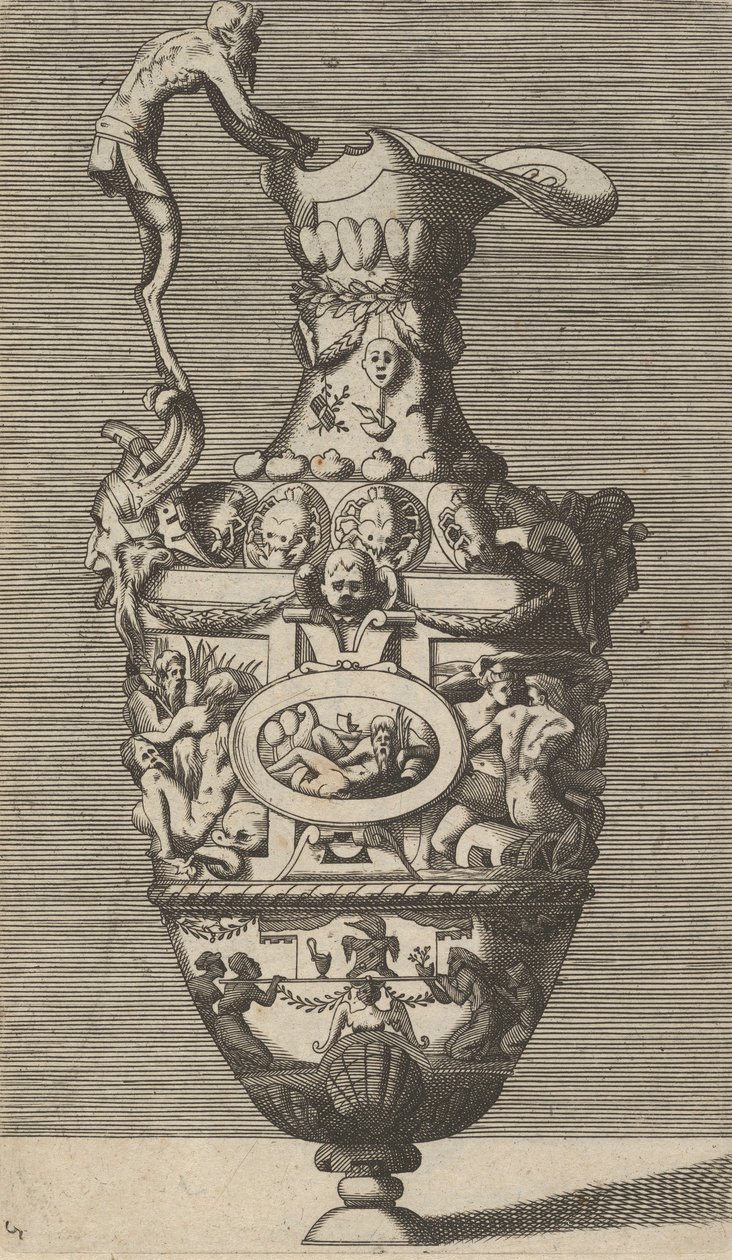 Vase mit einem Flussgott in einem ovalen Medaillon, spätes 17. Jahrhundert von Rene Boyvin