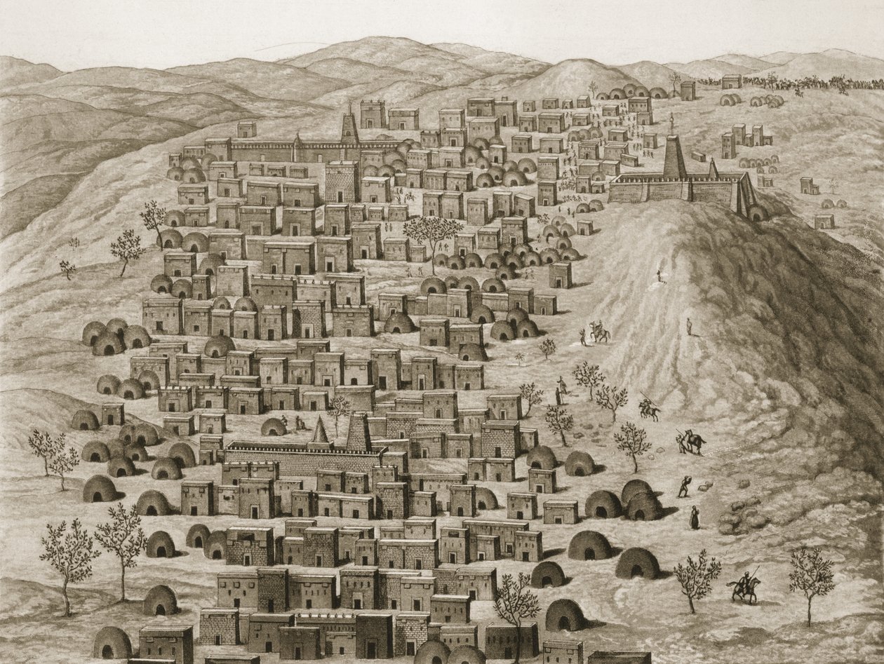 Ansicht eines Teils der Stadt Timbuktu von einem Hügel aus, Illustration aus Journal dun Voyage a Tombouctou et a Jenne, 1830 von Rene Caillie