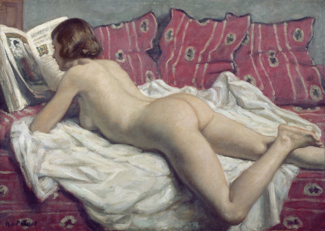 Akt auf einem rosa Diwan, ca. 1925 von René François Xavier Prinet