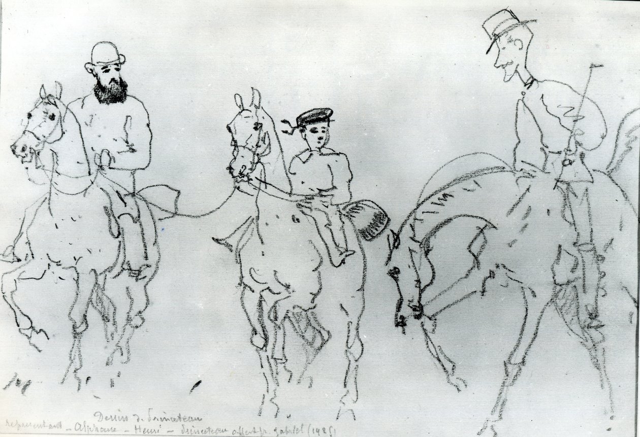 Drei Reiter: Henri de Toulouse-Lautrec (1864-1901) zwischen seinem Vater, Graf Alphonse, und dem Künstler von Rene Princeteau