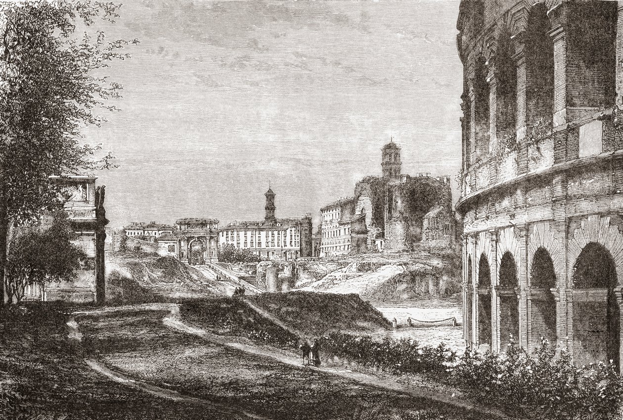 Zugang zum Forum vom Cellian Hill, Rom, Italien im späten 19. Jahrhundert. Aus Italienische Bilder von Rev. Samuel Manning, veröffentlicht ca. 1890. von Reverend Samuel Manning