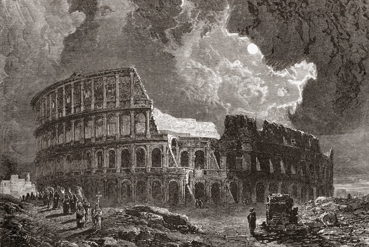Das Kolosseum, Rom, Italien bei Mondlicht, Ende des 19. Jahrhunderts. Aus Italienische Bilder von Rev. Samuel Manning, veröffentlicht um 1890. von Reverend Samuel Manning