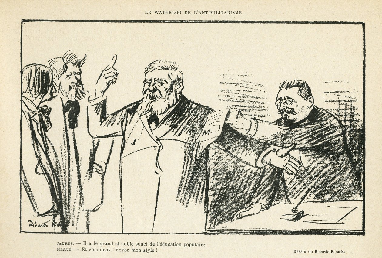 Illustration von Ricardo Flores (1878-1918) in Le Rire, 27/07/12 - Das Waterloo des Antimilitarismus - Antimilitarismus - Jaurès Jean, Hervé Gustave (1871-1944) von Ricardo Flores