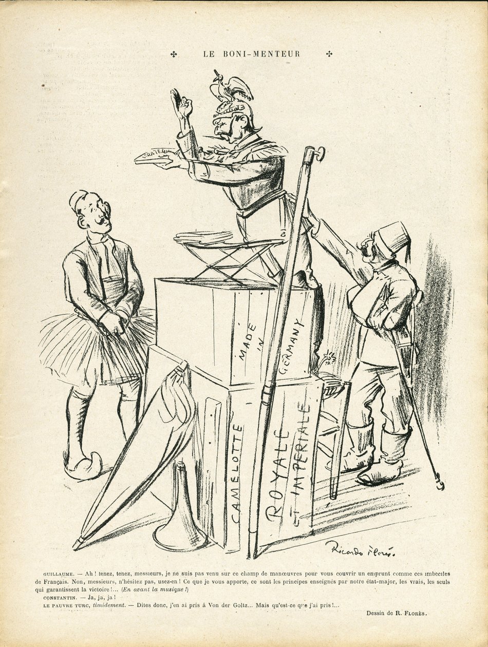 Illustration von Ricardo Flores (1878-1918) in Le Lire, 20/09/13 - Der Lügner - Deutschland Preußen, Türkei, Krieg von 14-18 Erste Mäuse - Wilhelm II von Ricardo Flores