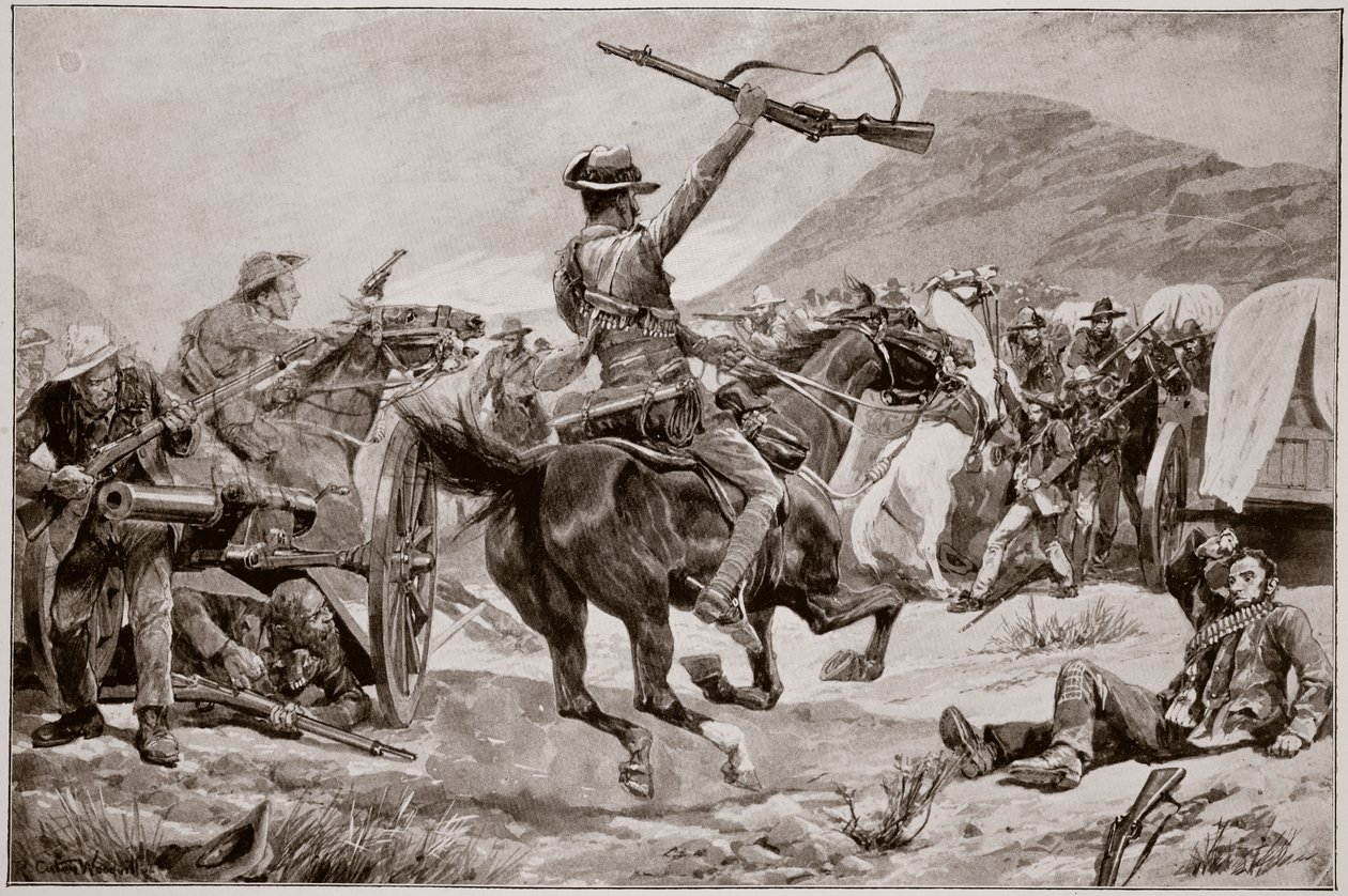 Angriff der Bushmen und Neuseeländer auf die Burenkanonen, nahe Klerksdorp, 24. März 1901 von Richard Caton Woodville junior