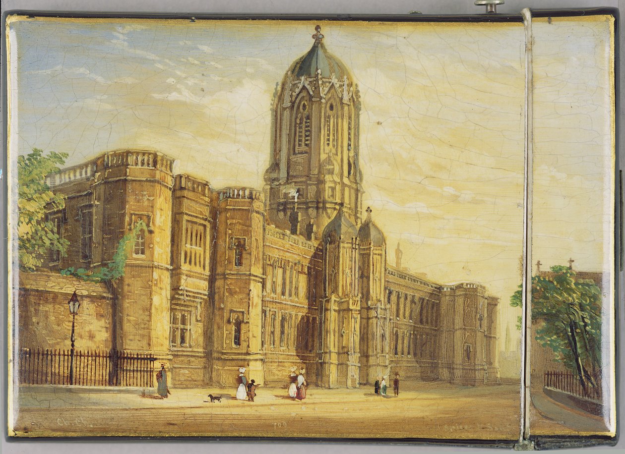 Viktorianisches Kartenetui, mit einer Szene der Christ Church, Oxford und Tom Tower von Richard Phene and Benjamin W. Spiers