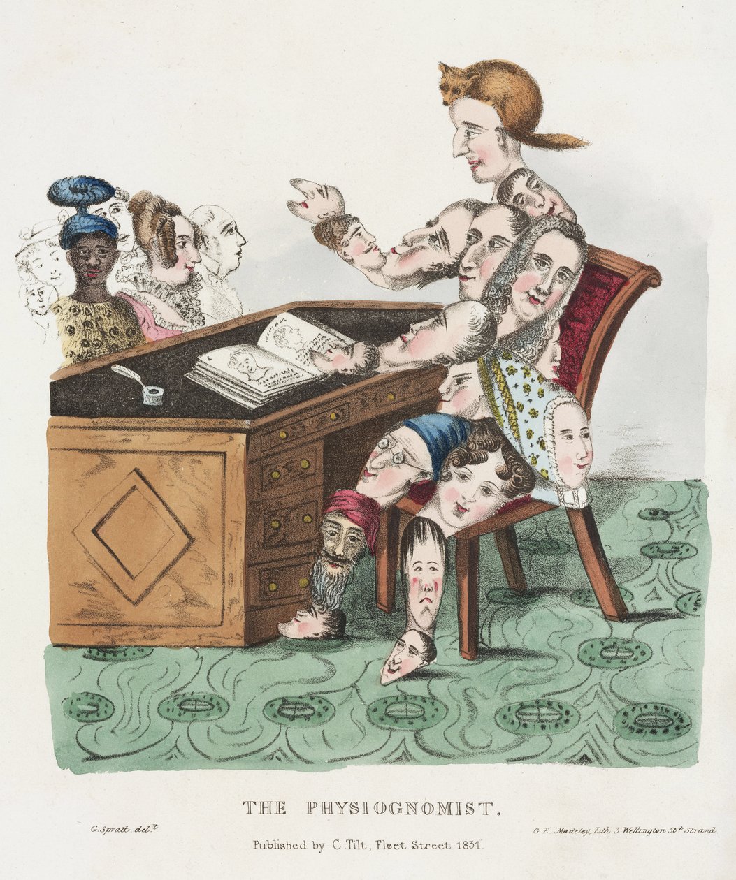 Physiognomie - Der Physiognomist, eine Figur, die aus verschiedenen Gesichtstypen besteht von John Pardon