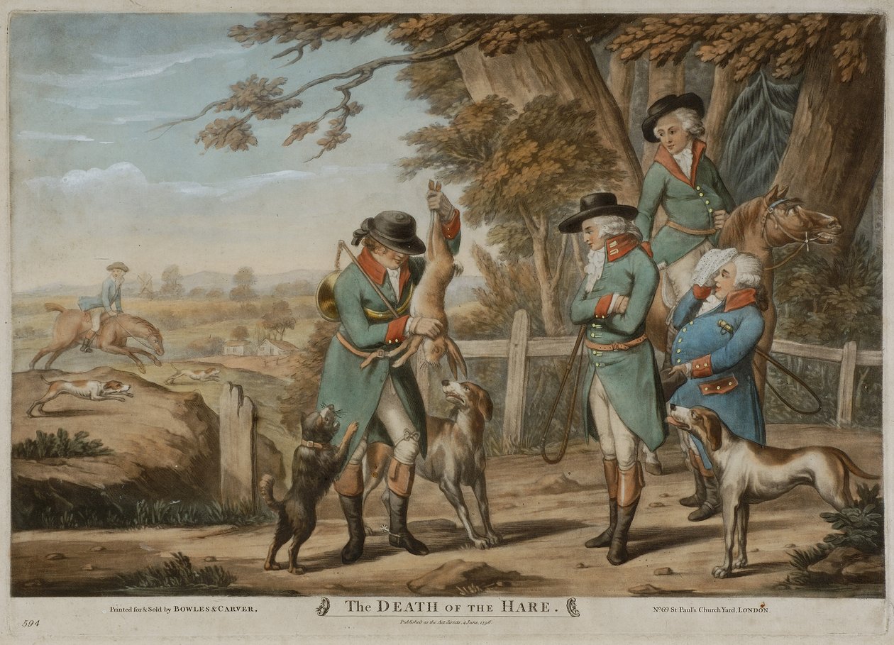 Der Tod des Hasen, gedruckt für Bowles & Carver, veröffentlicht 1796 von Richard (after) Dighton