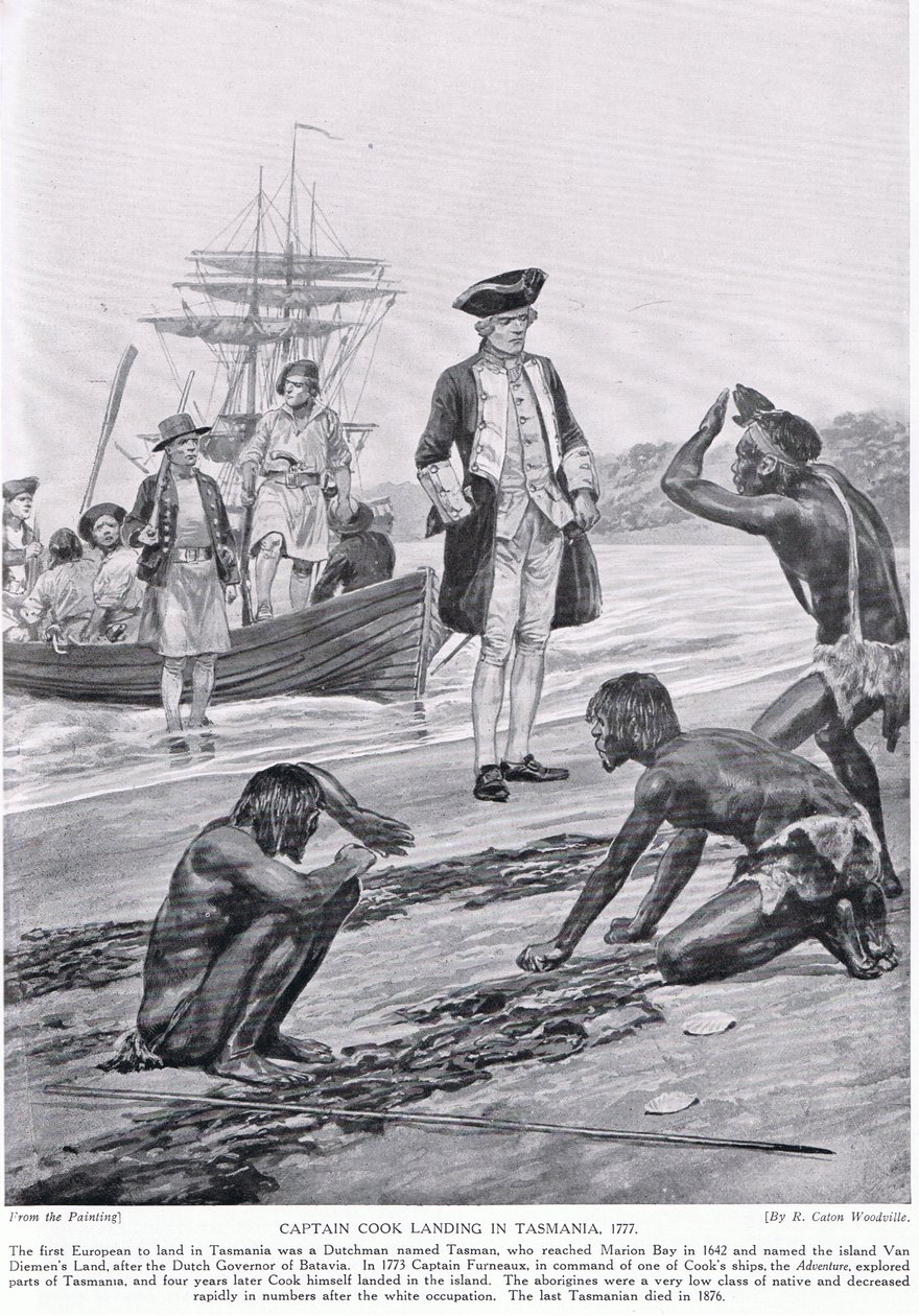 Kapitän Cook landet in Tasmanien, 1777, Illustration aus 