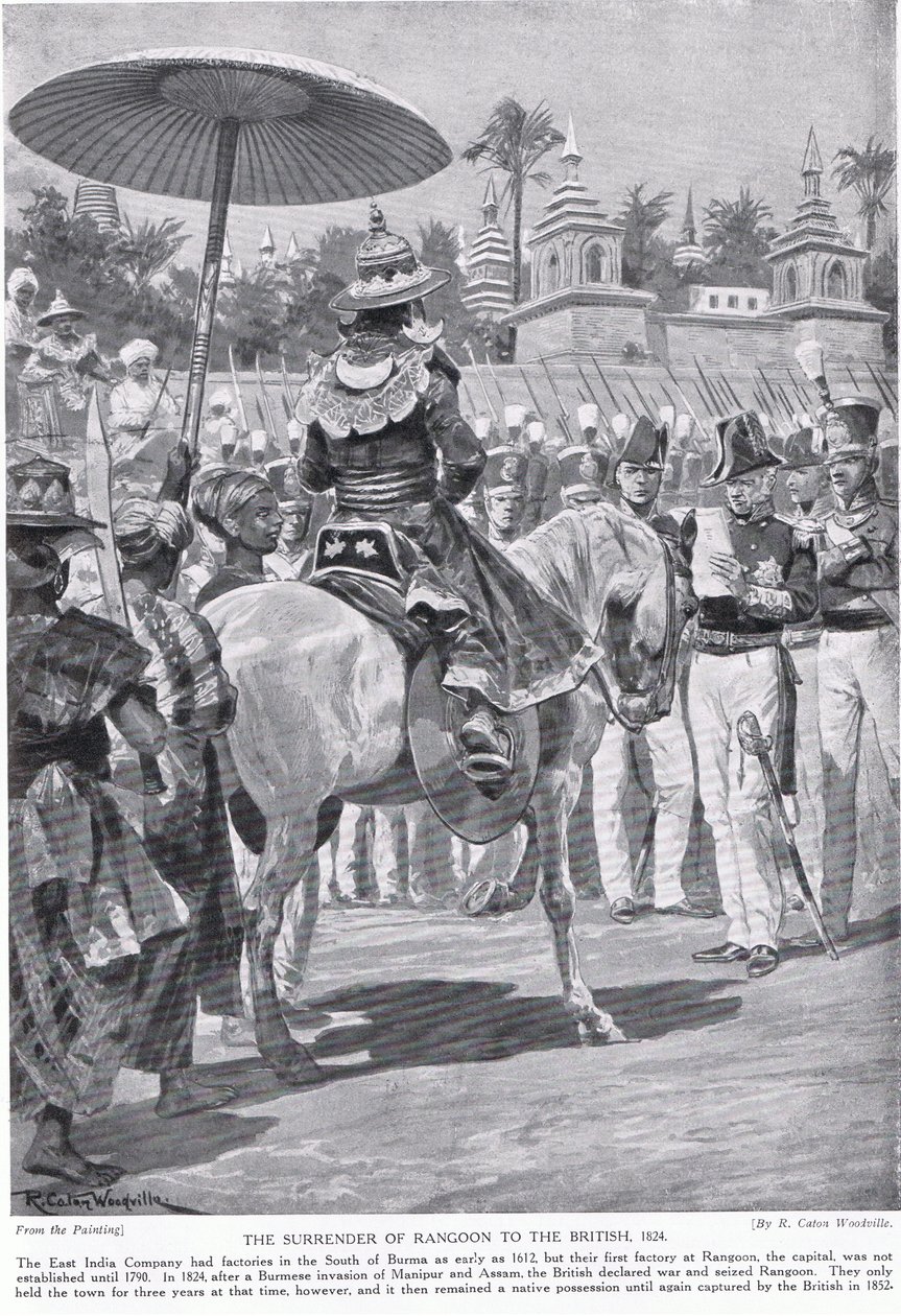 Die Übergabe von Rangun an die Briten, 1824, Illustration aus 