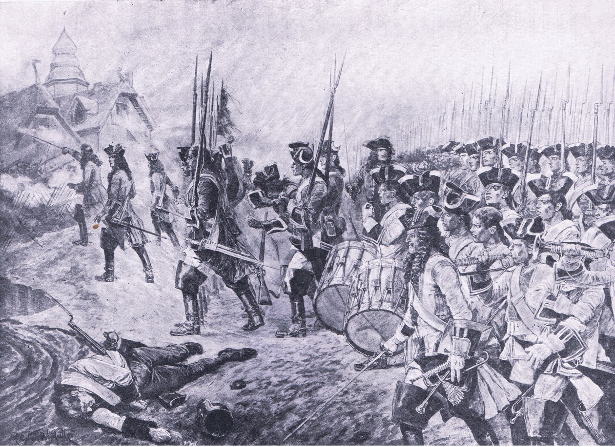 Blenheim, 13. August 1704: Sturm auf das Dorf, Illustration aus Britische Schlachten zu Land und zu Wasser, 1915 von Richard Caton Woodville junior