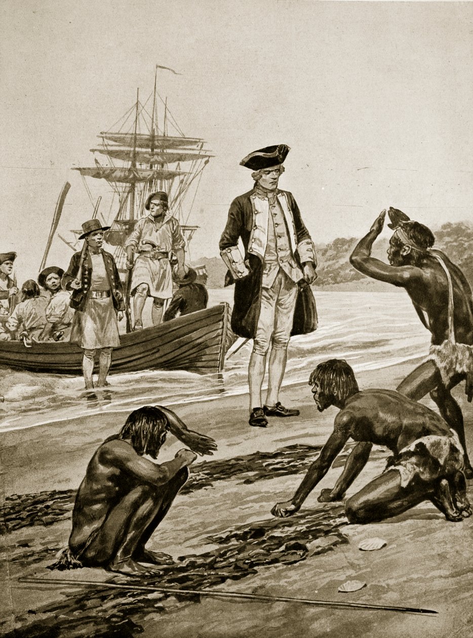 Kapitän Cook landet in Tasmanien, 1777, Illustration aus 