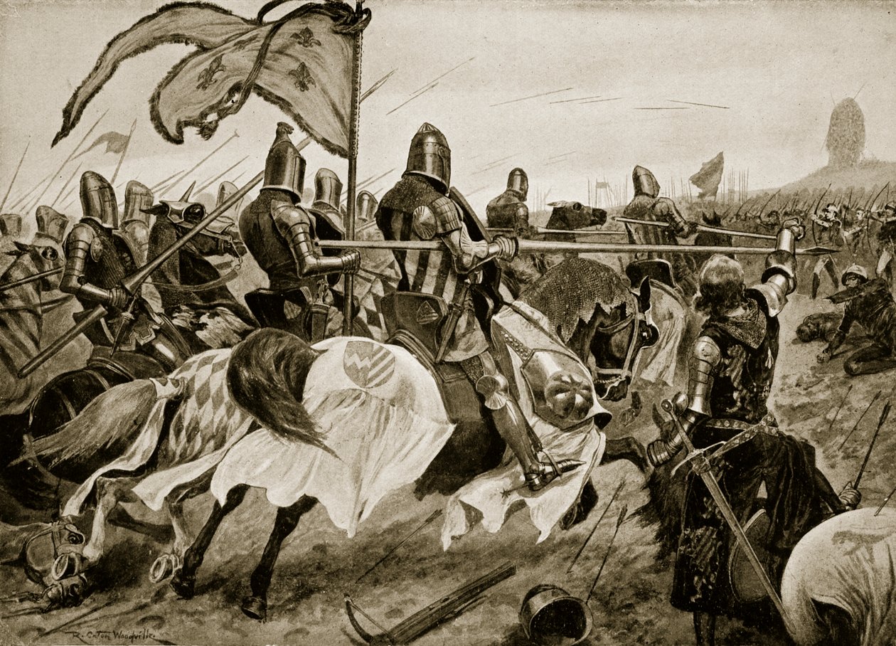 Die Schlacht von Crecy, 26. August 1346, Illustration aus 'Hutchinson's ...