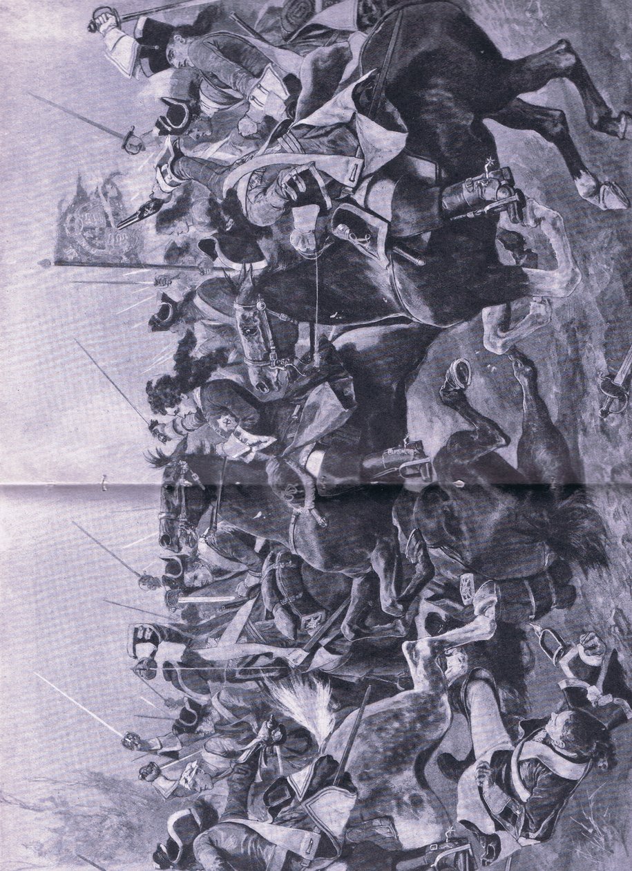 Der Kavalleriekonflikt in der Schlacht von Ramillies, 3. Mai 1706, Illustration aus Britische Schlachten zu Land und zu Wasser, 1915 von Richard Caton Woodville junior