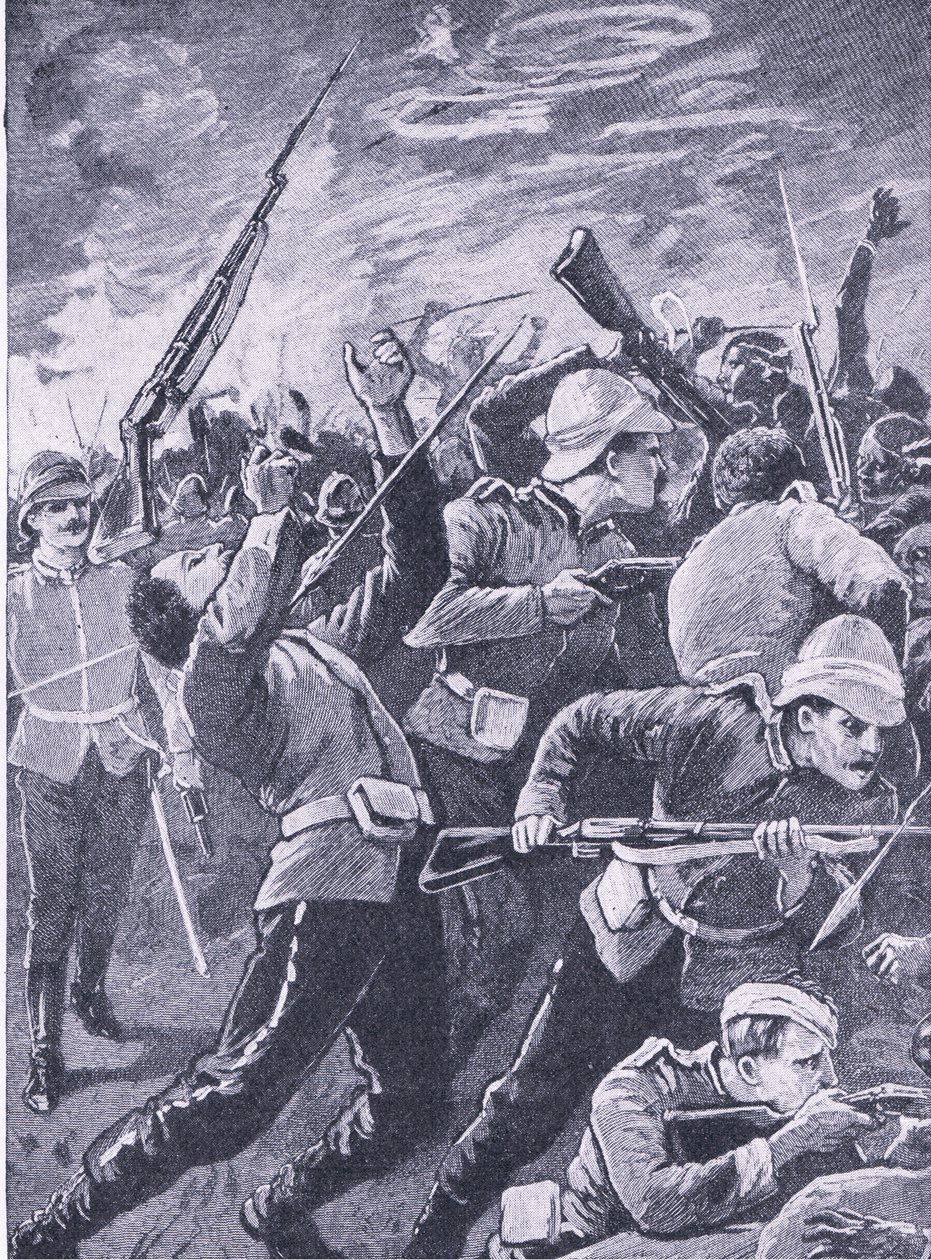 Die Verteidigung von Rorkes Drift, Illustration aus Britische Schlachten zu Land und zu Wasser, 1915 von Richard Caton Woodville junior