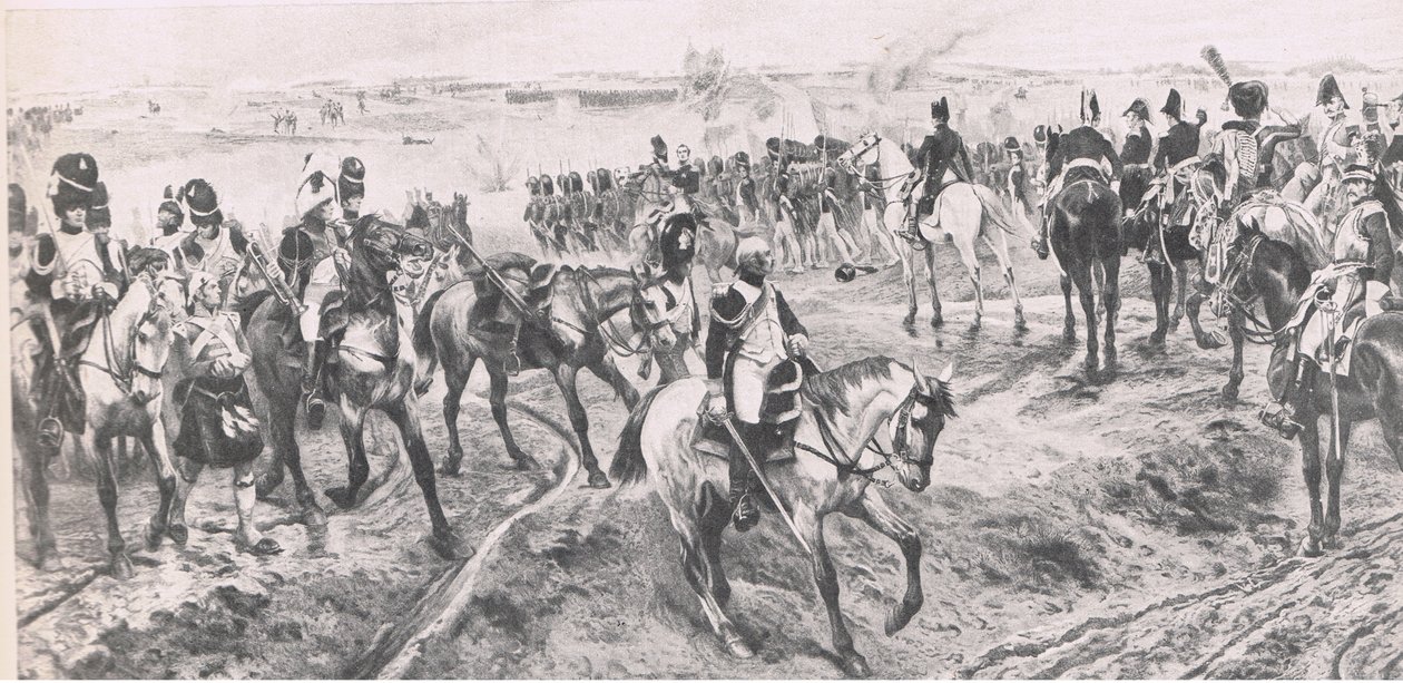 Waterloo, 18. Juni 1815: Die Alte Garde, Illustration aus British Battles on Land and Sea, 1915 von Richard Caton Woodville junior