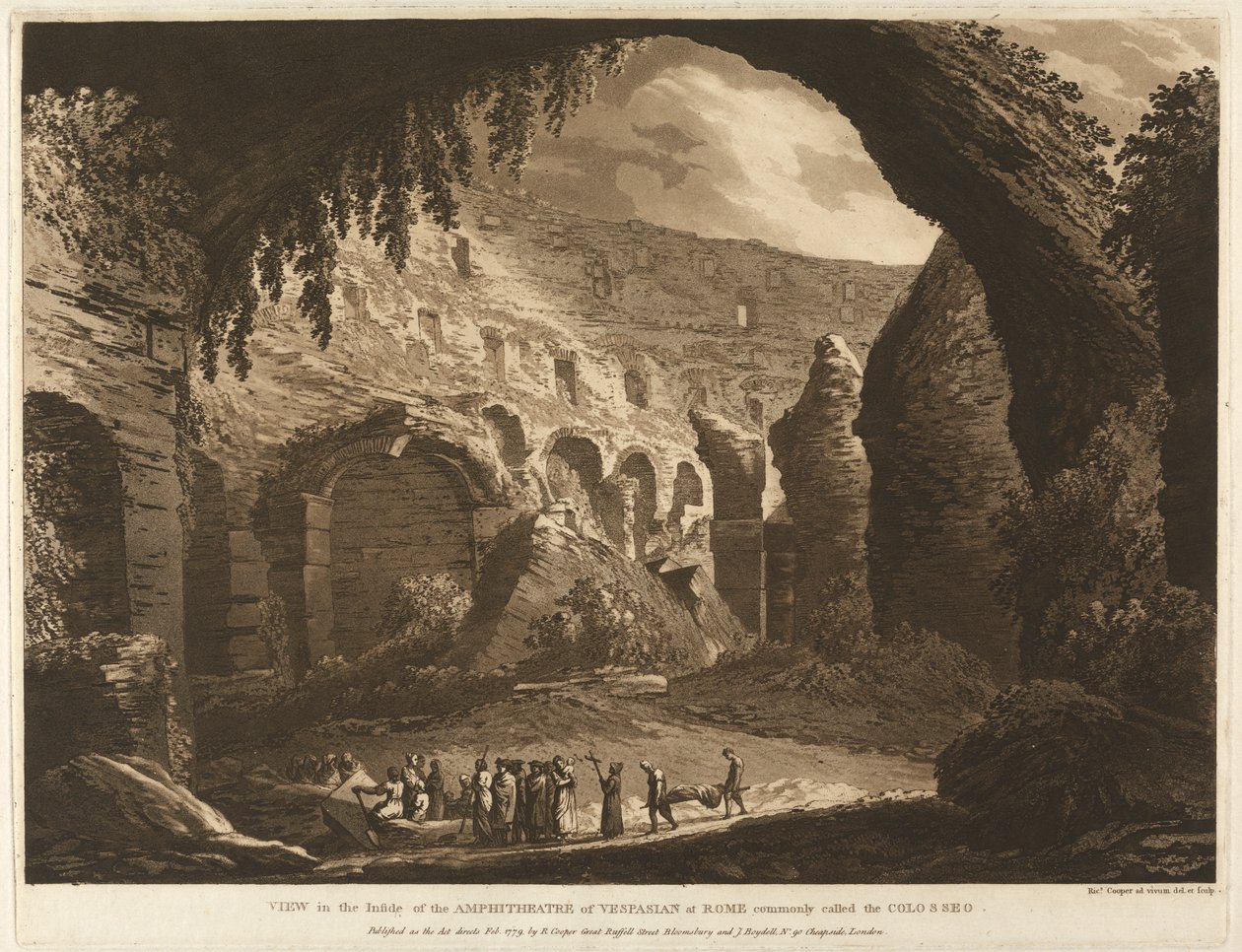 Ansicht des Inneren des Amphitheaters von Vespasion in Rom, allgemein Colosseo genannt von Richard Cooper the Elder