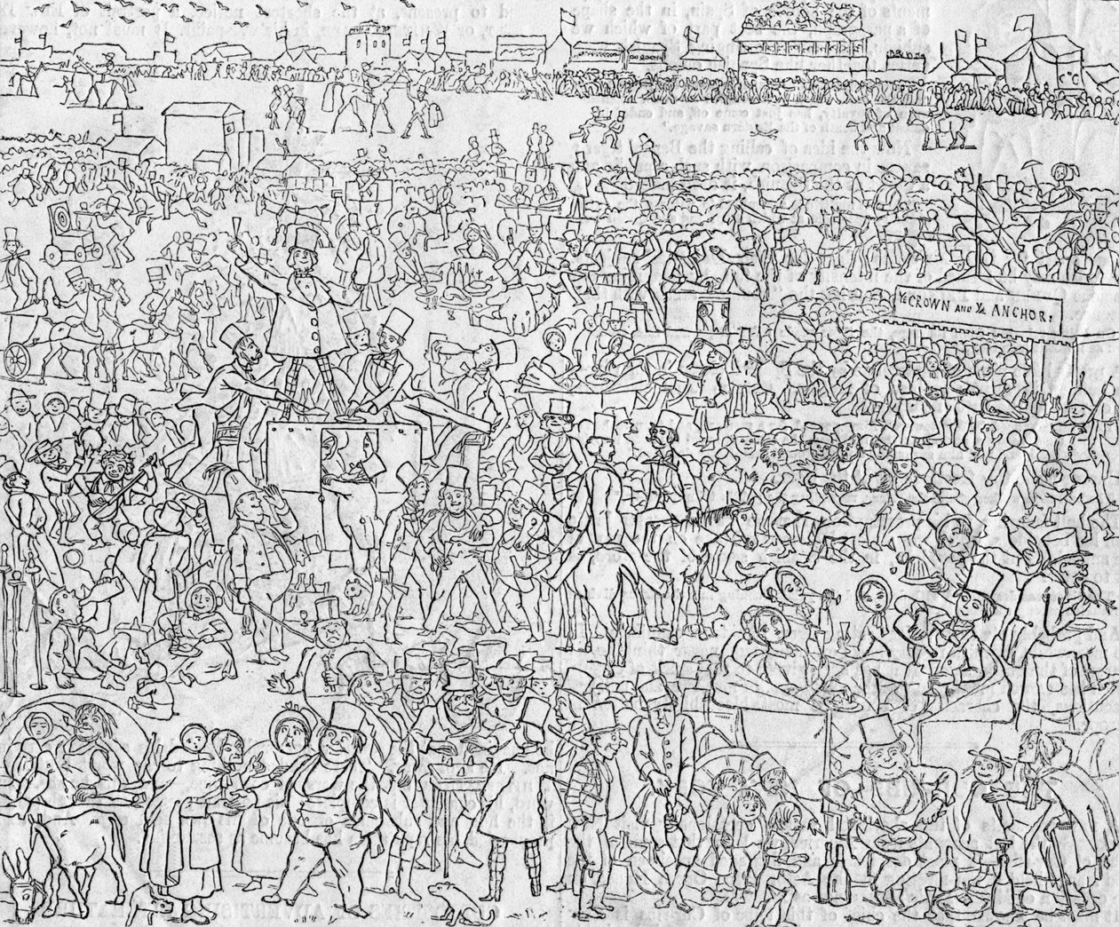 Sitten und Gebräuche der Engländer im Jahr 1849: Ein Blick auf Epsom Downe am Derby-Tag, 1849 von Richard Doyle
