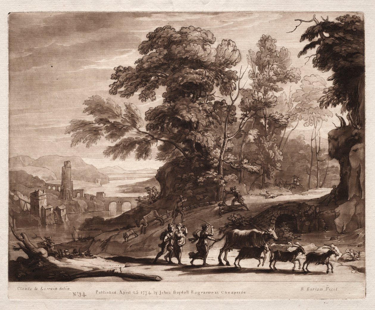Liber Veritatis: Nr. 34, Bauern mit Vieh von Banditen angegriffen, 1774 von Richard Earlom