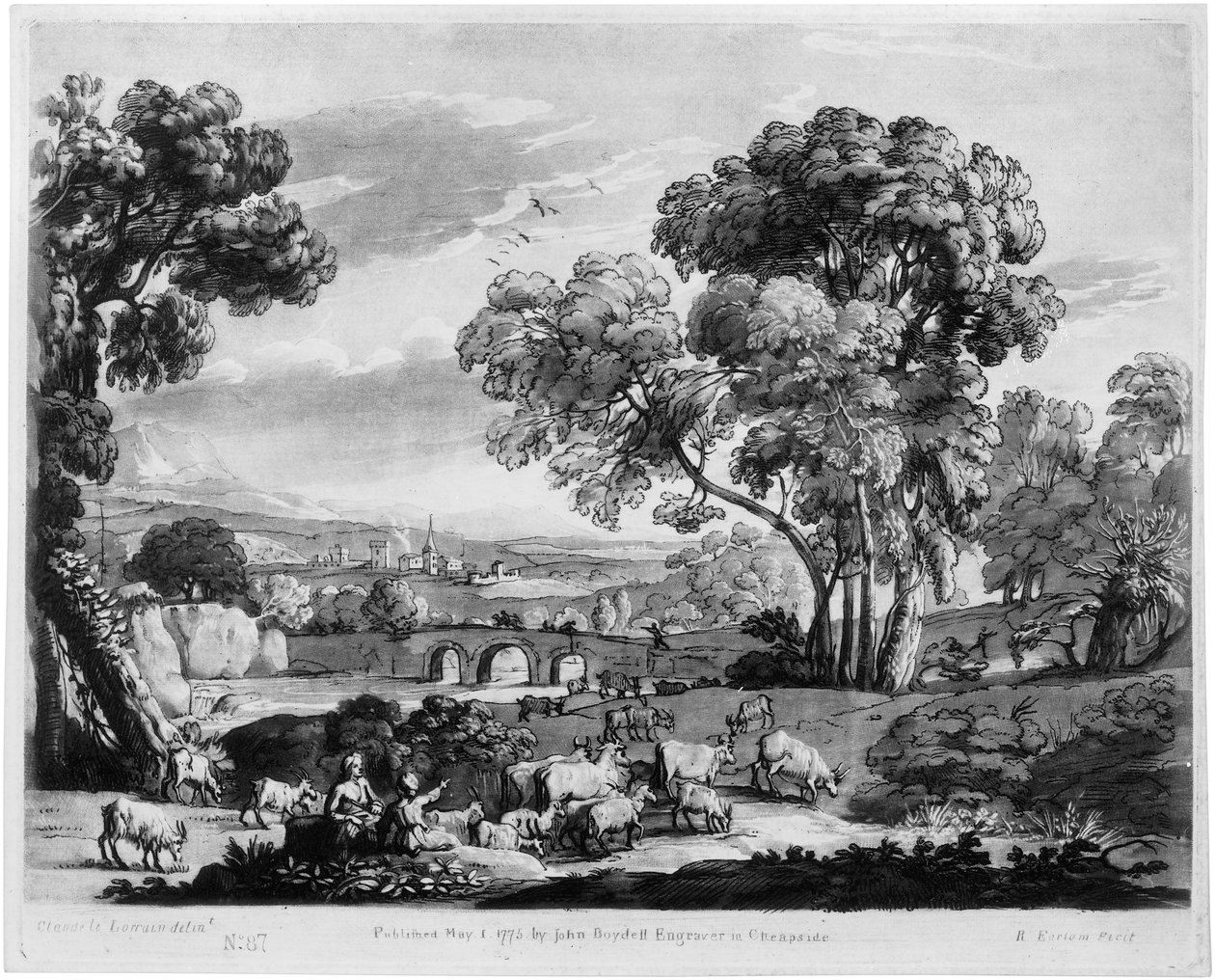 Pastorale Landschaft mit Fluss und Brücke von Richard Earlom