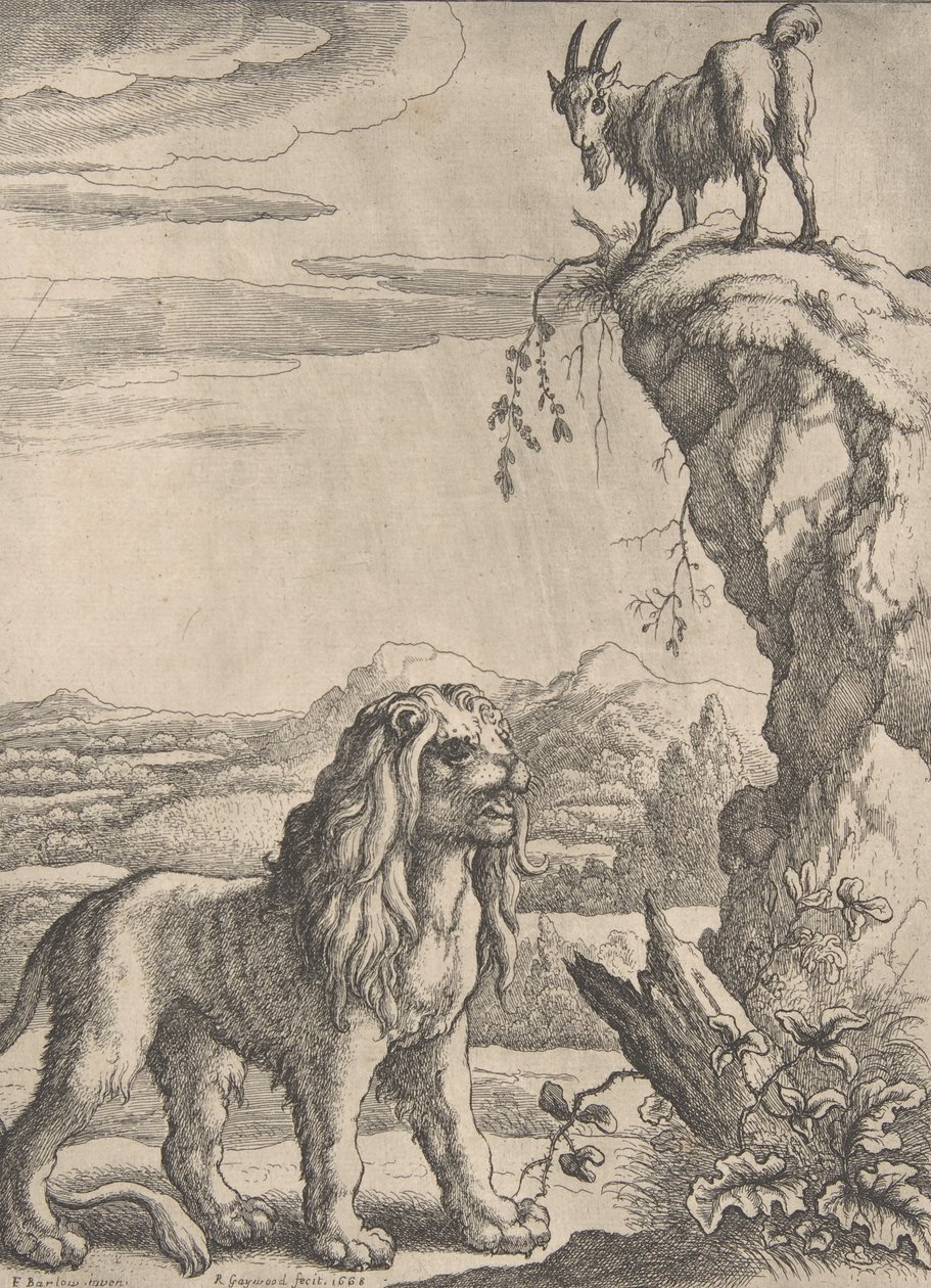 Der Löwe und das Kind, aus Ogilbys Aesopics, 1668 von Richard Gaywood