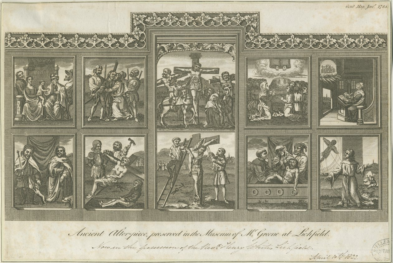 Lichfield - Altes Altarbild: Gravur, ca. 1785 von Richard Greene
