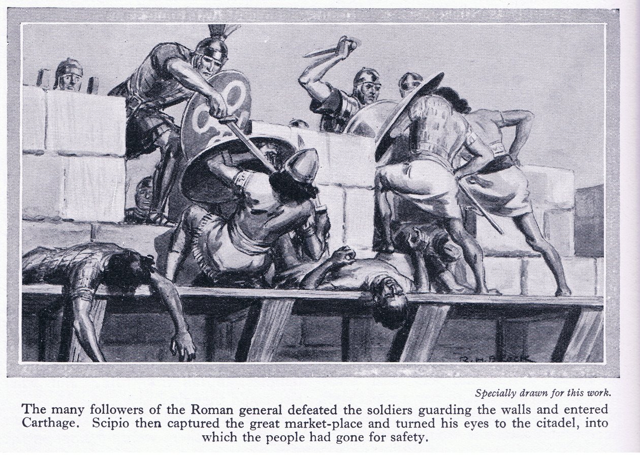 Die Belagerung von Karthago 146 v. Chr. Römische Soldaten betreten Karthago, ca. 1950 von Richard Henry Brock