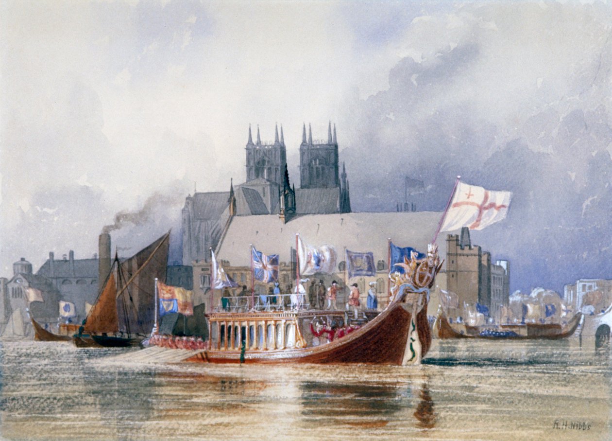 Ankunft des Lord Mayor in Westminster, ca. 1841 von Richard Henry Nibbs