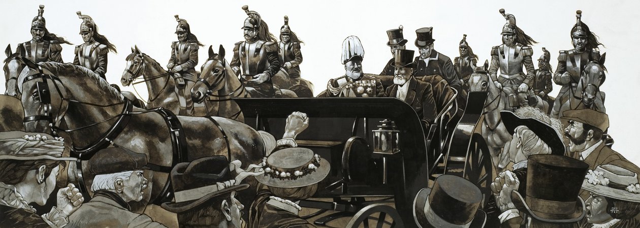 Die Menge buhte und pfiff, als König Edward in Paris im Staatswagen fuhr von Richard Hook