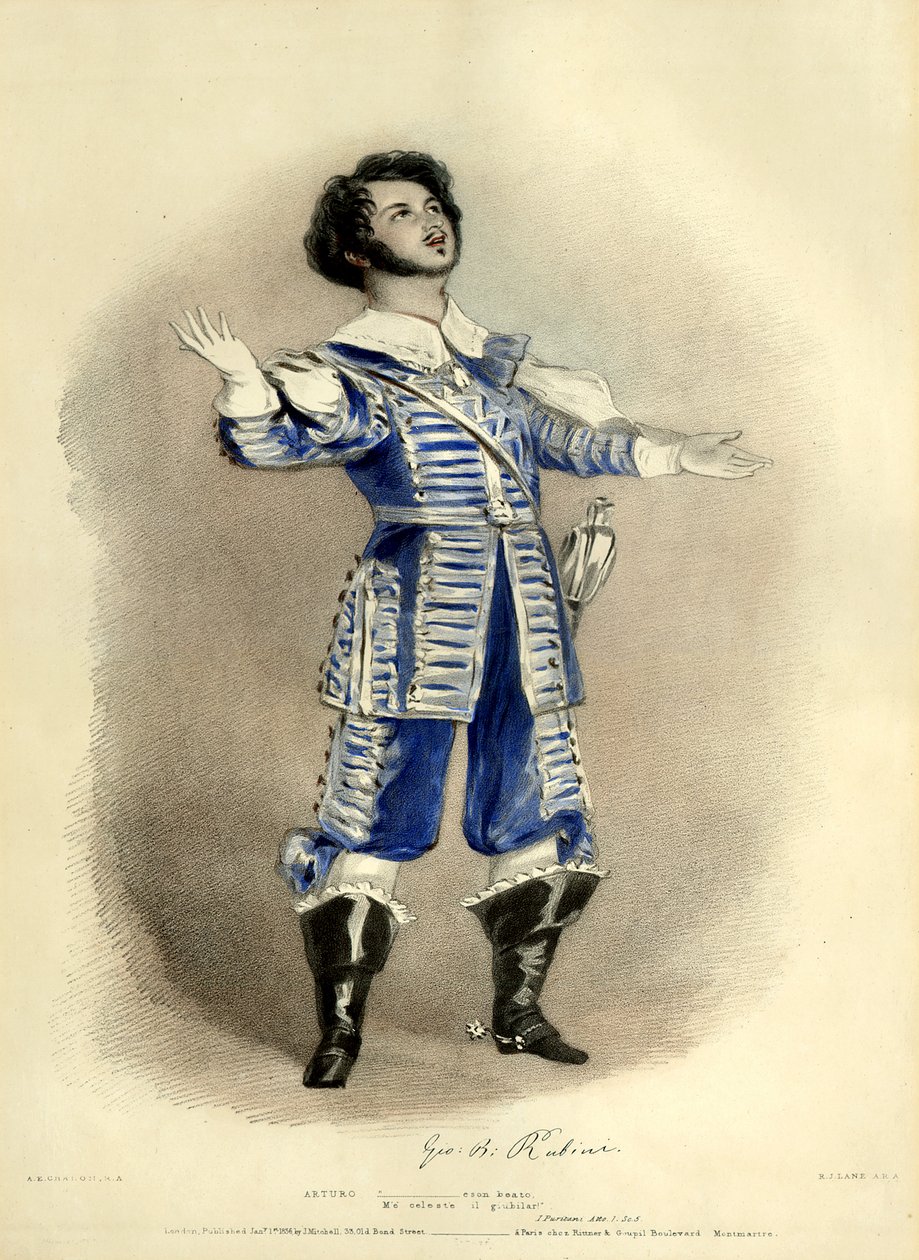 I Puritani mit Giovanni Rubini als Arturo (schuf die Rolle) aus der ersten Produktion in Paris, Théâtre-Italien von Richard James Lane