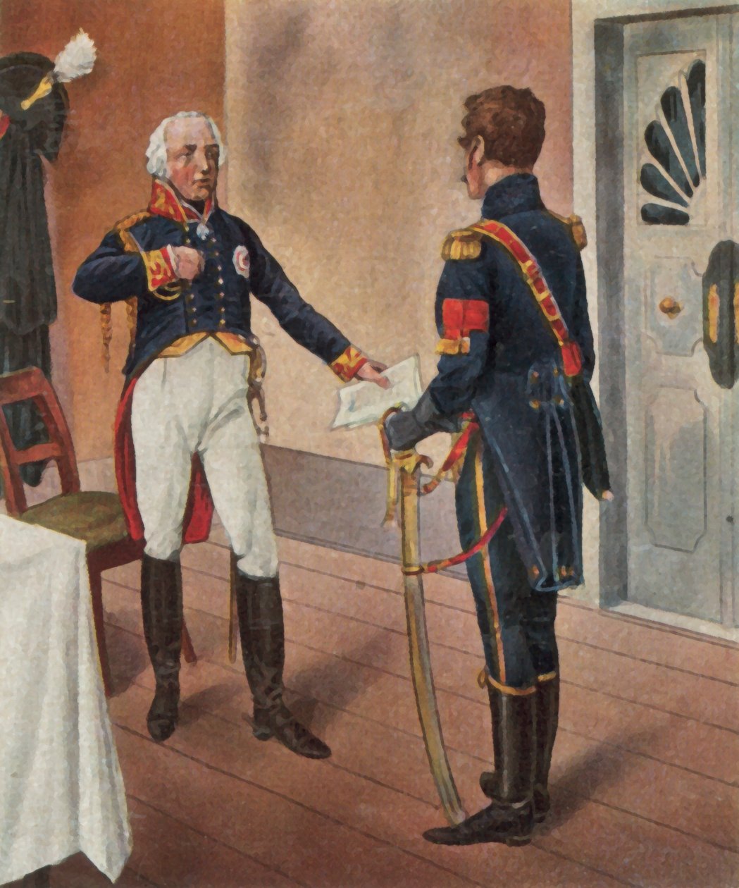 Der preußische General Courbière, Kommandant von Graudenz, und der französische Unterhändler Savary von Richard Knotel
