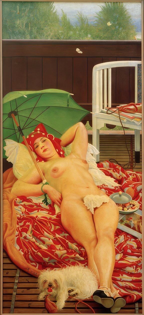 Liegende mit grünem Sonnenschirm von Richard Muller