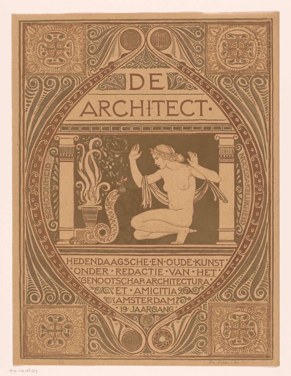 Umschlagentwurf für: De Architect, 1911 von Richard Nicolaüs Roland Holst (signed by artist)