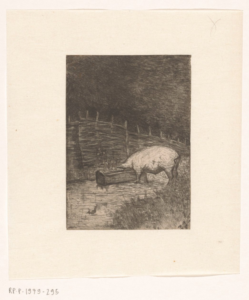 Schwein, das aus einem Trog frisst von Richard Nicolaüs Roland Holst