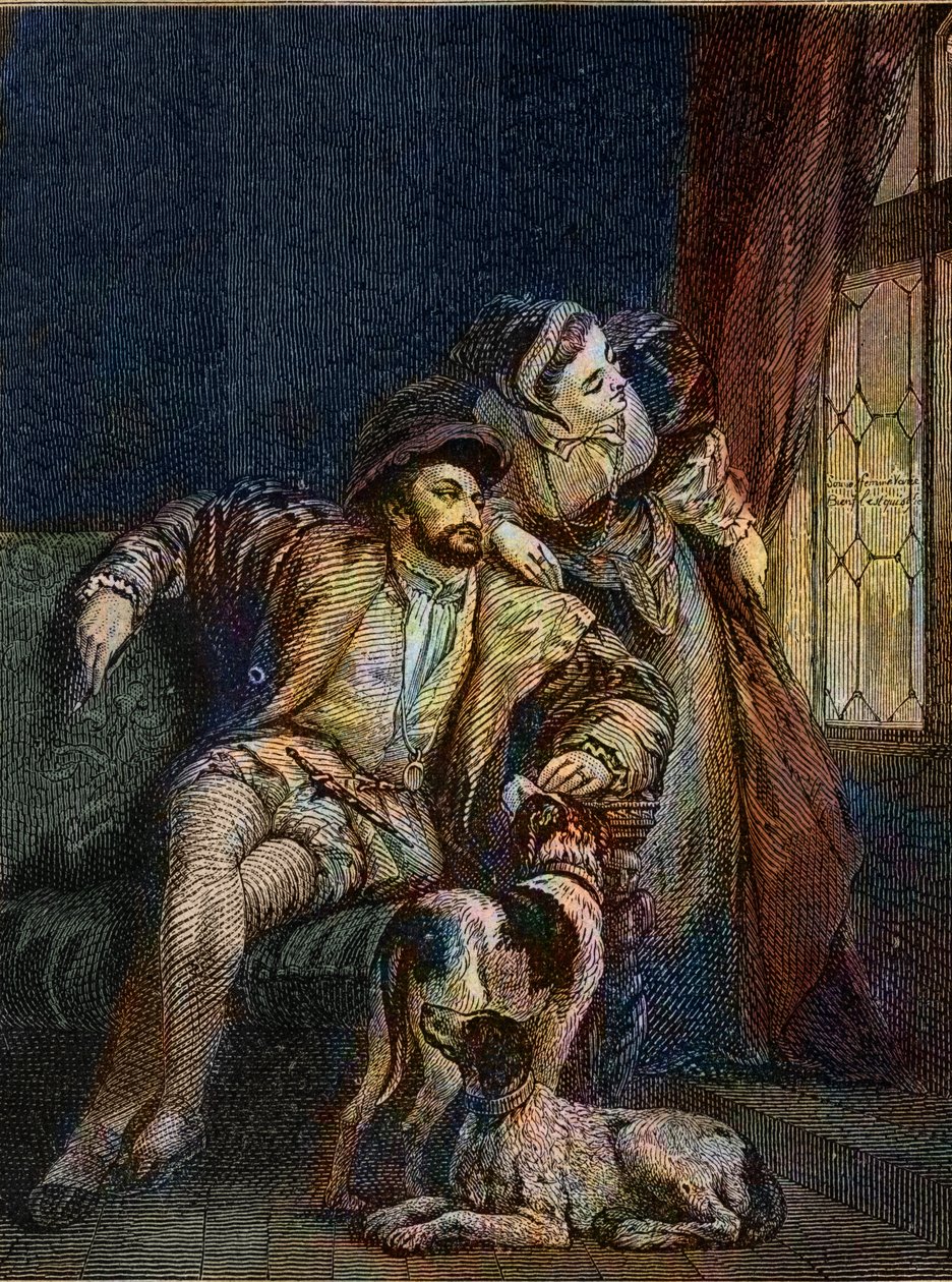 Franz I. und Margarete von Navarra - François I. König von Frankreich mit seiner Schwester Marguerite von Angoulême (1492-1549) Königin von Navarra - Gravur von Richard Parkes Bonington (1802-1828) von Richard Parkes (after) Bonington