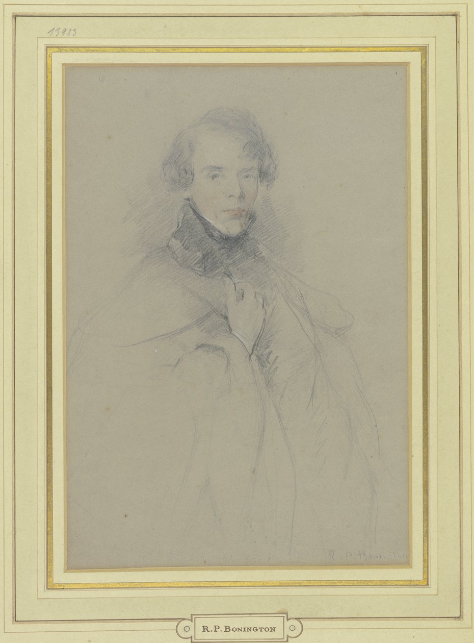 Selbstbildnis im Mantel, Kniestück von Richard Parkes Bonington