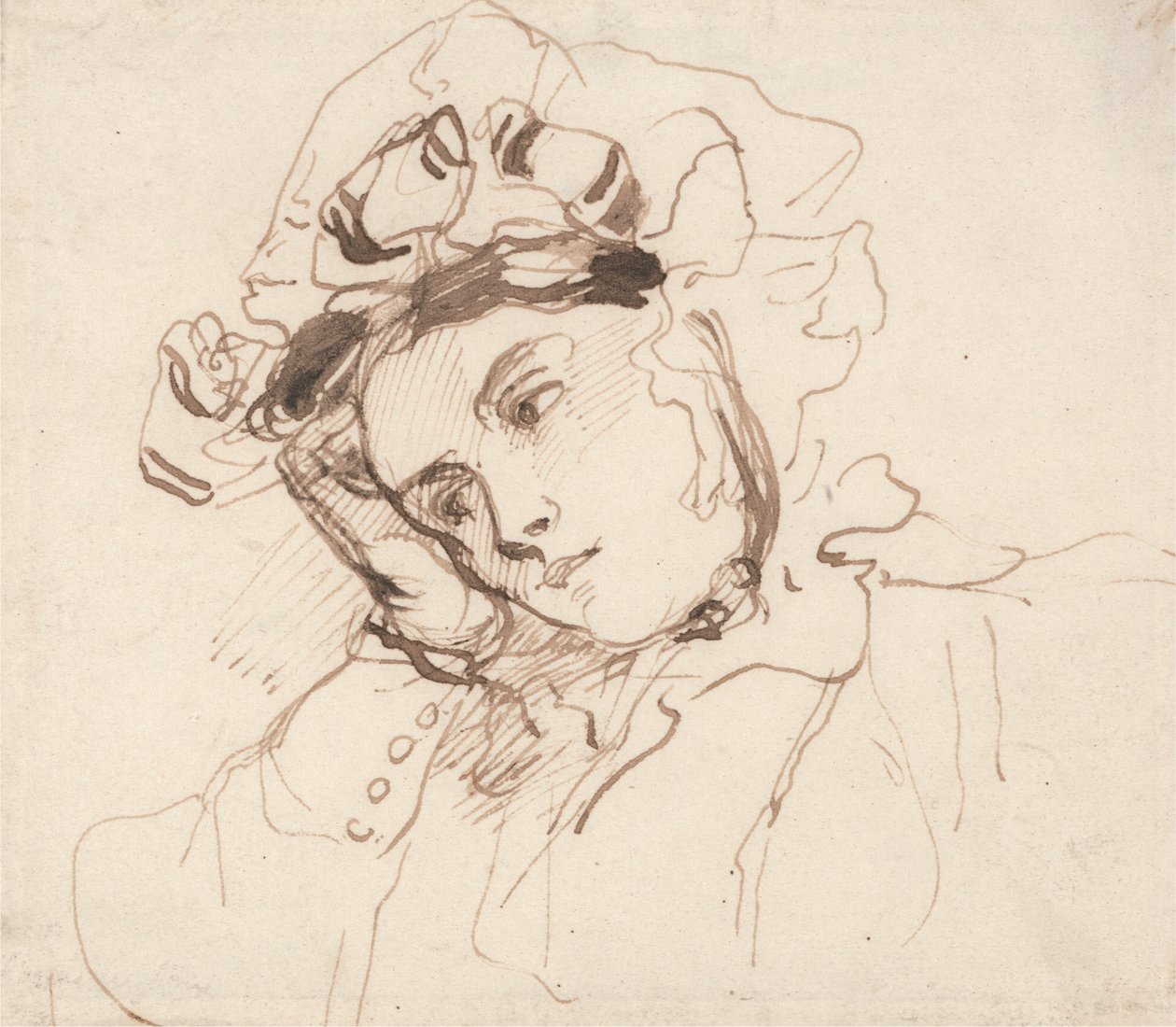 Studie einer Frau mit dem Kopf auf der Hand von Richard Parkes Bonington