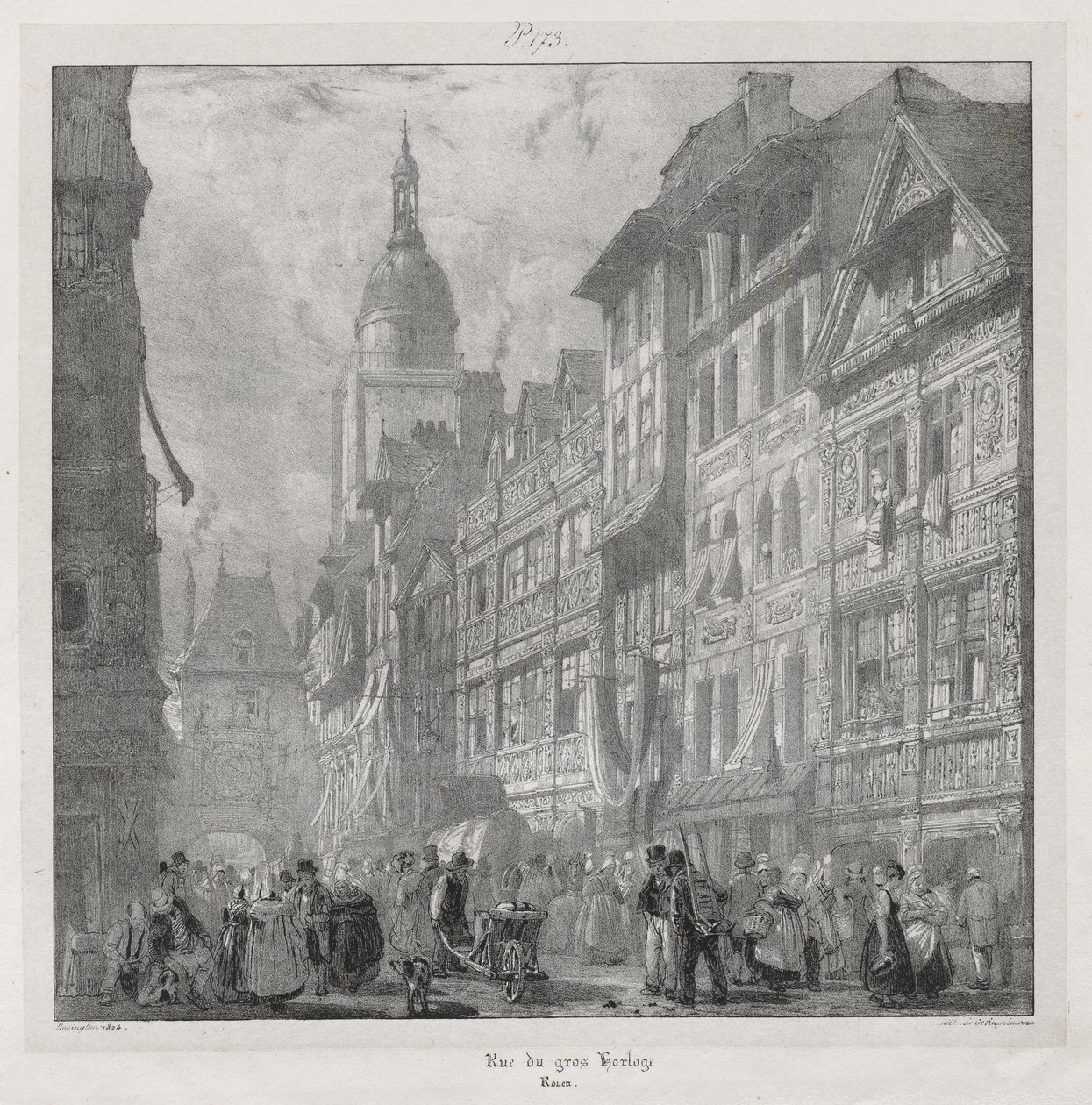 Malerische und romantische Reisen im alten Frankreich, Normandie: Rue du Gros Horloge, Rouen von Richard Parkes Bonington