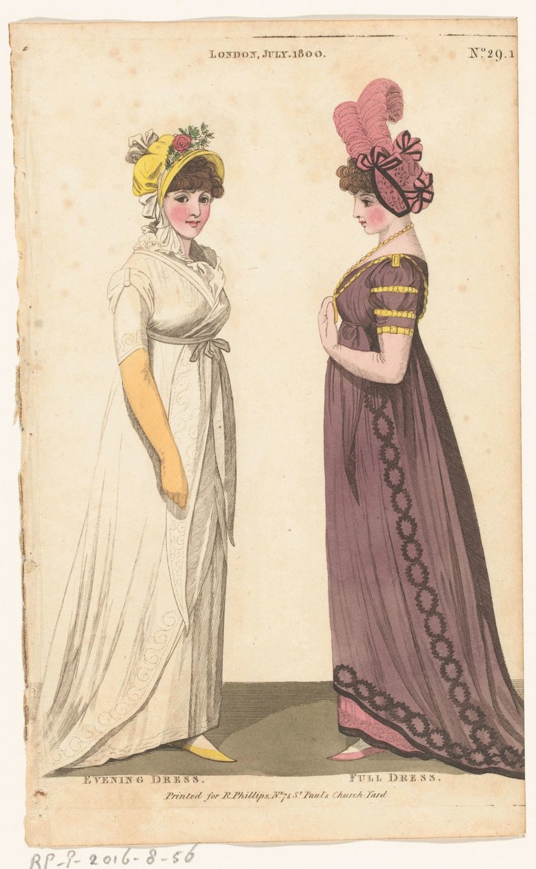 Magazine of Female Fashions of London and Paris, No. 29.1: London, Juli. 1800: Abendkleid; Festkleid von Richard Phillips
