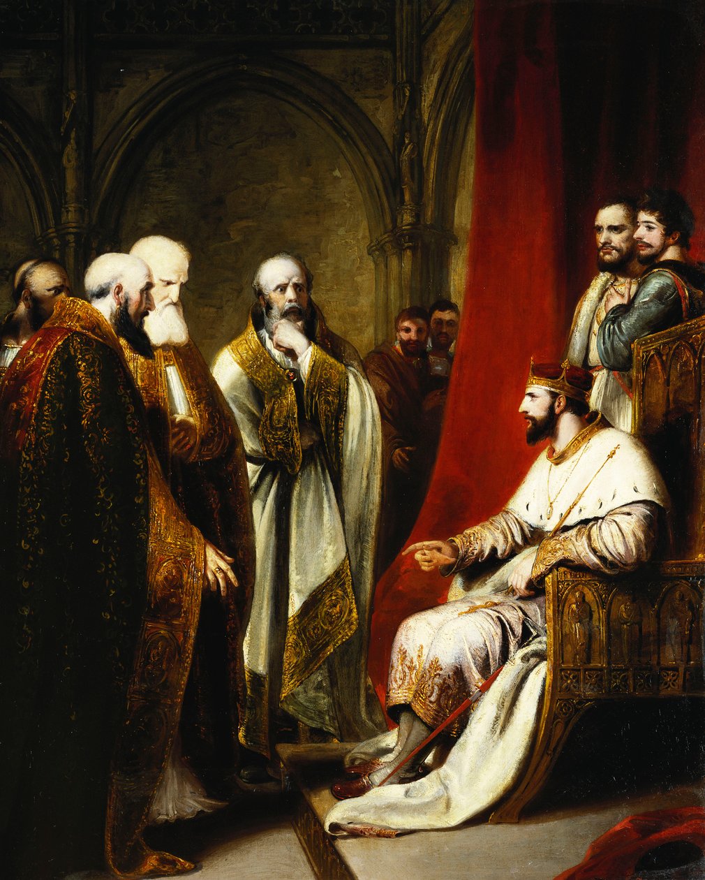 Heinrich III. antwortet dem Erzbischof von Canterbury und den Bischöfen von Salisbury, Winchester und Carlisle, die eine Reform des Staates forderten von Richard Westall