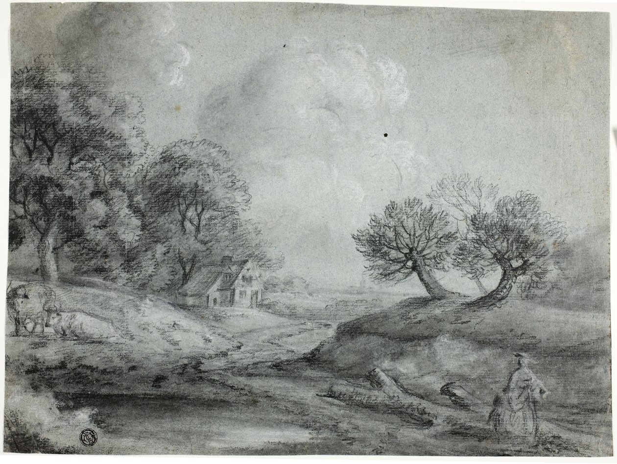 Landschaft mit Frau und Kühen von Richard Wilson
