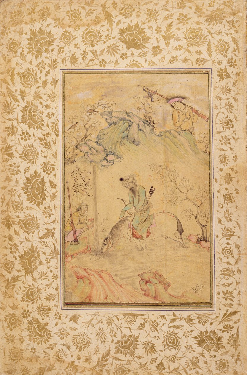 Jäger in einer Landschaft, ca. 1615 von Riza i Abbasi