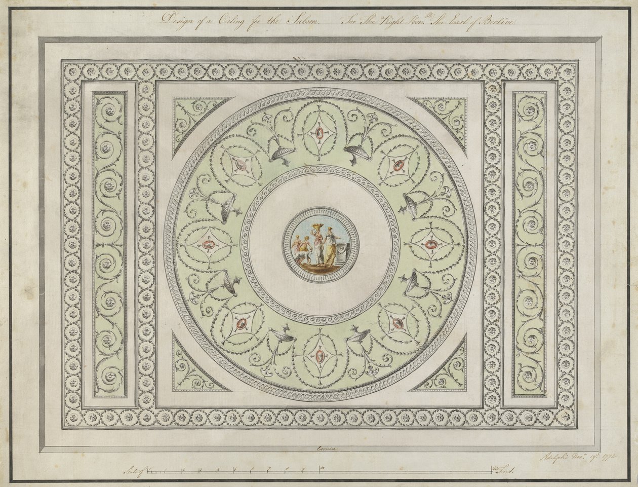 Entwurf für die Decke des Salons, Headfort House, 1772 von Robert Adam